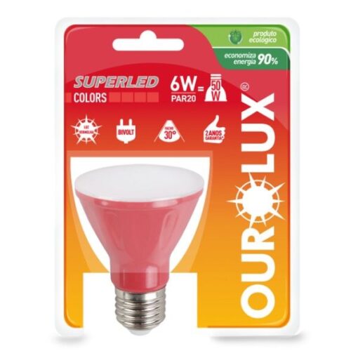 LAMPADA PAR 20 LED 6W VERMELHO OUROLUX