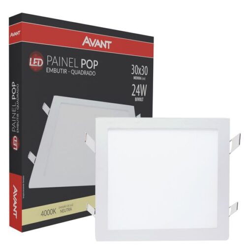 PAINEL LED EMBUTIR QUADRADO BRANCO 24W - AVANT