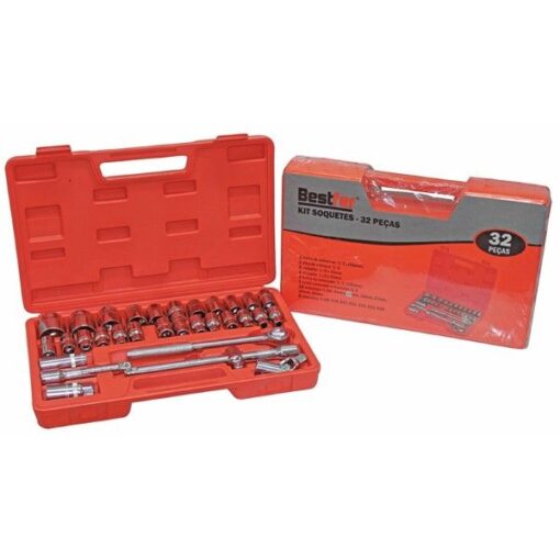 JOGO SOQUETE SEXTAVADO C/ CATRACA 32 PCS 1/2 BFH1880 - BESTFER