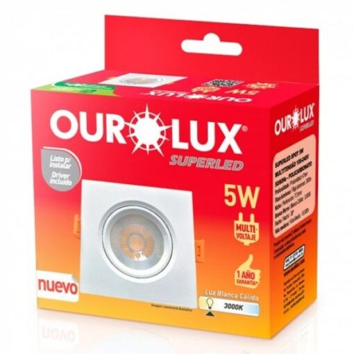 SPOT LED AMARELO QUADRADO EMBUTIR 5W 3000K BIVOLT OUROLUX
