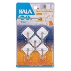 GANCHO PLASTICO ADESIVO 5PCS BRANCO 0,3KG - KALA