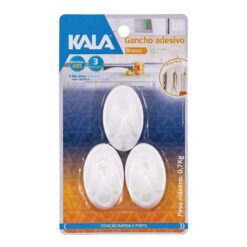 GANCHO PLASTICO ADESIVO 3PCS BRANCO 0,7KG - KALA