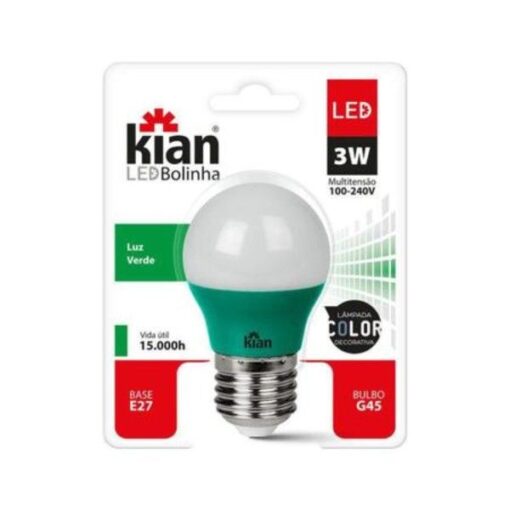 LAMPADA LED BOLINHA VERDE 3W BIVOLT - KIAN