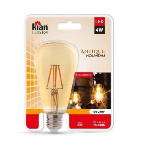 LAMPADA LED FILAMENTO AMBAR 4W 2200K BIVOLT ST64 - KIAN
