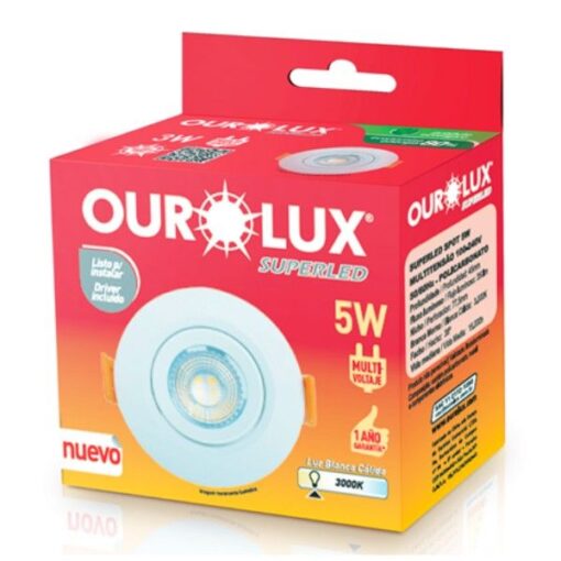 SPOT LED AMARELO REDONDO EMBUTIR 5W 3000K BIVOLT OUROLUX