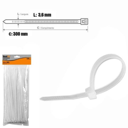 ABRACADEIRA LACRE 3,6X300 BRANCA C/100 - BESTFER
