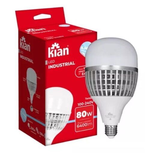 KIT 2 LAMPADAS LED INDUSTRIAL BULBO T E27 80W BRANCA 6500K BIVOLT KIAN