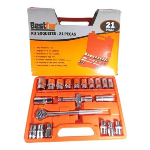 JOGO SOQUETE SEXTAVADO C/ CATRACA 21 PCS 1/2 BFH1881 - BESTFER