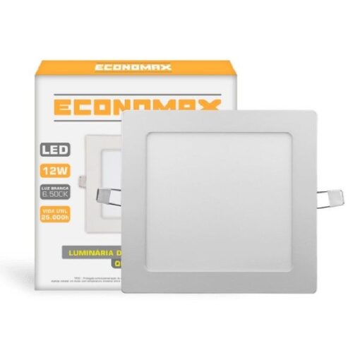 PAINEL LED EMBUTIR QUADRADO BRANCO 12W - ECONOMAX