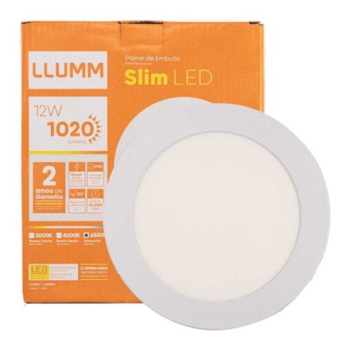 PAINEL LED EMBUTIR REDONDO BRANCO 12W - LLUM