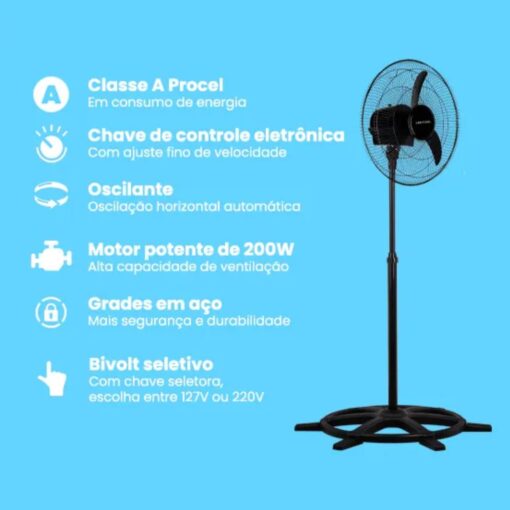 VENTILADOR COLUNA PRETO 60CM 200W 127/220V PREMIUN VENTISOL